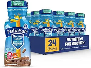 PediaSure Grow & Gain with Immune Support, 27 Vitamins & Minerals for Kids, 7g Protein, Non-GMO, Gluten-Free, Chocolate, 8-fl-oz Bottle, Pack of 24